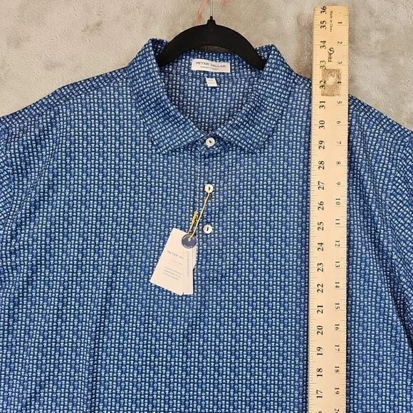 Peter Millar Performance Jersey Polo Mens Size XXL Navy Espresso Italian Print